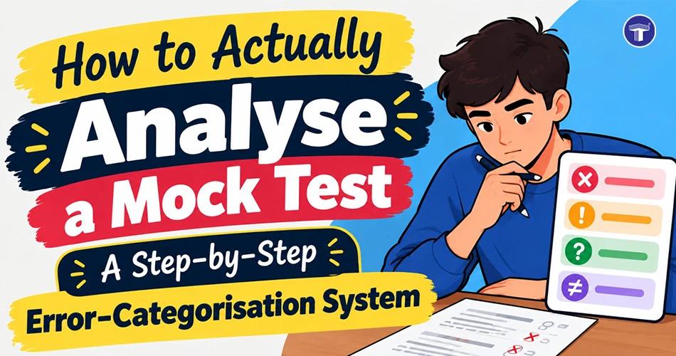 Illustration of an MHT CET mock test analysis sheet highlighting mistakes, weak topics and score improvement