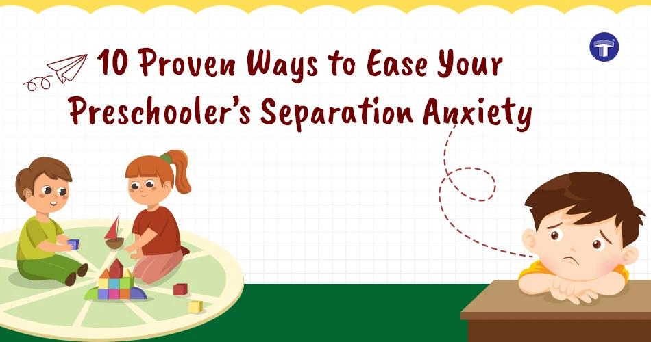 Boy confidently entering school while mother watches from outside, showing progress in separation anxiety in preschoolers