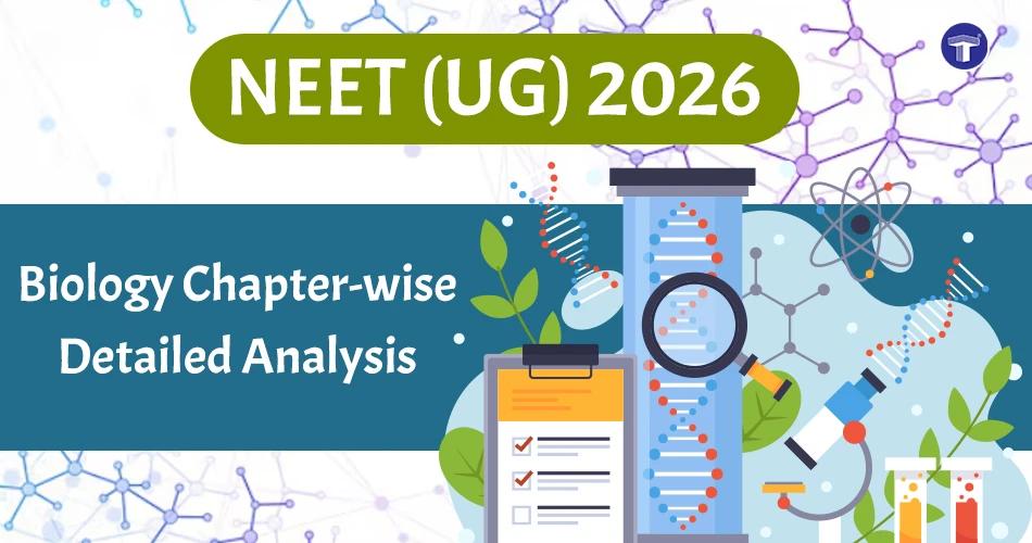 Illustrated banner for NEET Biology Chapter-wise Weightage 2026 featuring a student reading beside books and a laptop.