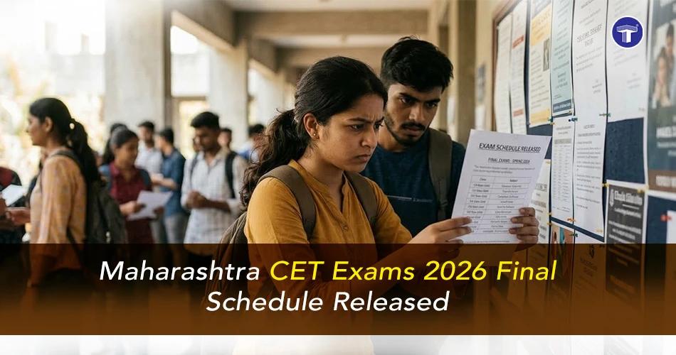 Students checking Maharashtra CET 2026 exam schedule notice board after final exam dates announcement