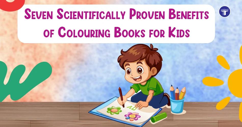 Smiling child colouring a page, highlighting colouring books developmental benefits