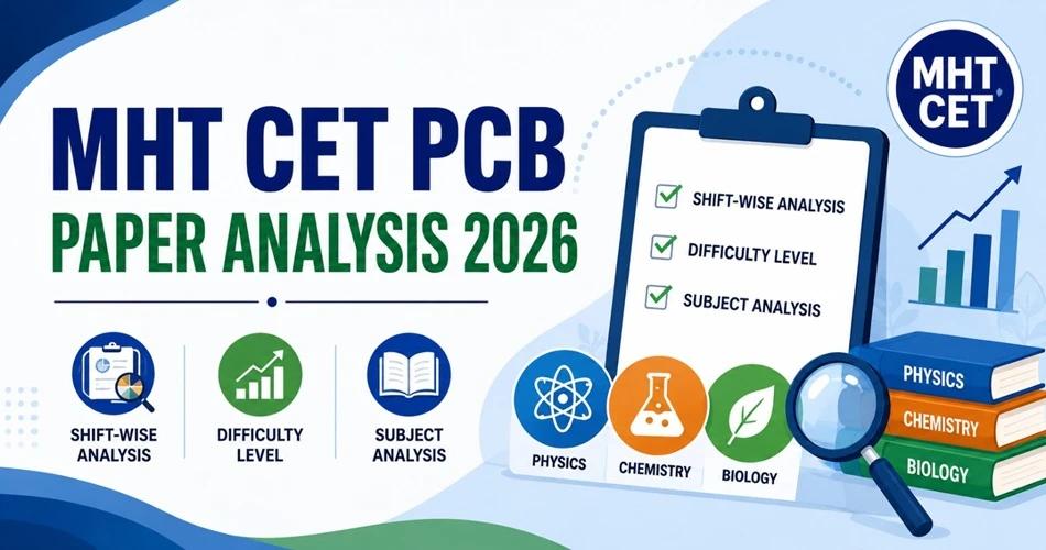 MHT CET PCB paper analysis 2026 showing shift-wise difficulty and Physics, Chemistry and Biology review