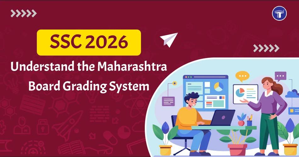 SSC 2026 banner explaining Maharashtra Board grading system with student and teacher illustration