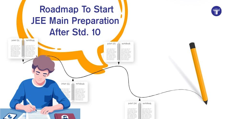 Illustration showing a roadmap to start JEE Main preparation after Class 10 with study milestones and planning