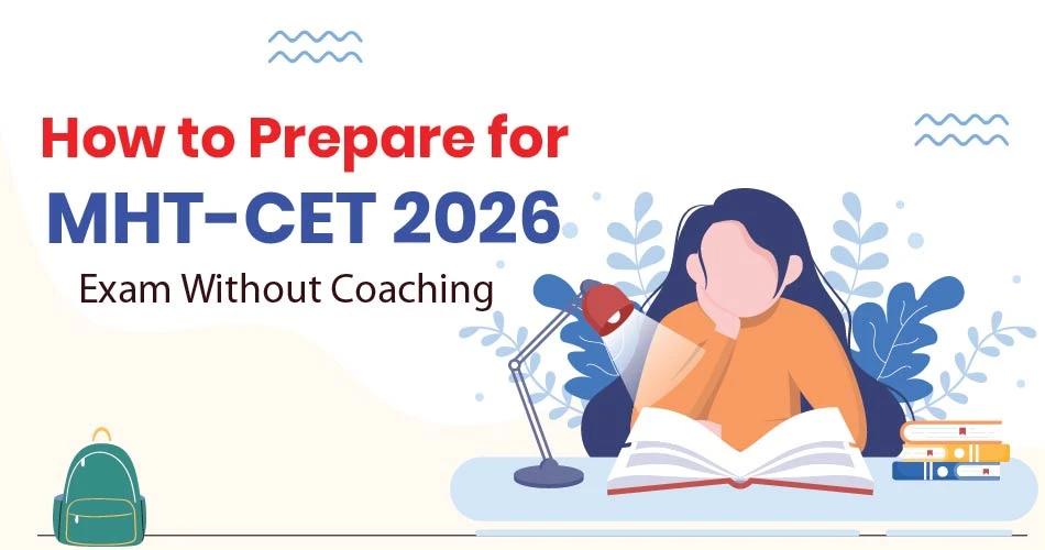 Illustration of a student studying with books and a desk lamp, representing self-study preparation for the MHT-CET 2026 exam without coaching, emphasizing independent learning for competitive exams