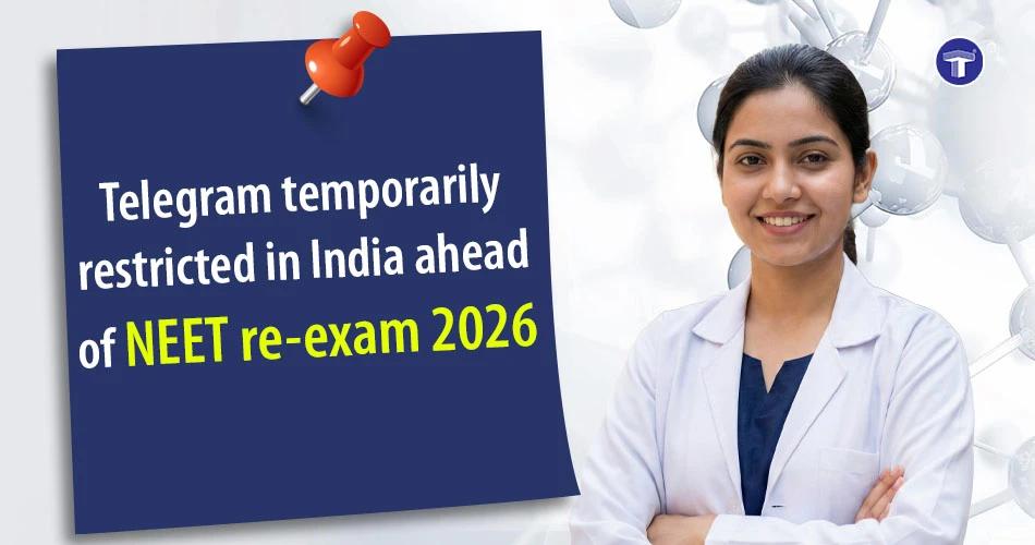 NEET aspirant checking official NTA updates with Telegram restriction news banner