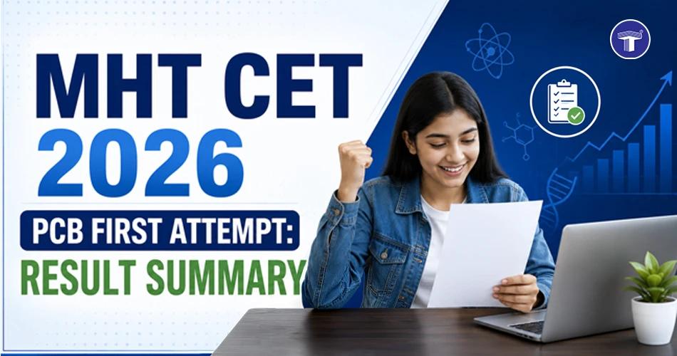 Student celebrating MHT CET 2026 PCB First Attempt results with result summary highlights and performance statistics